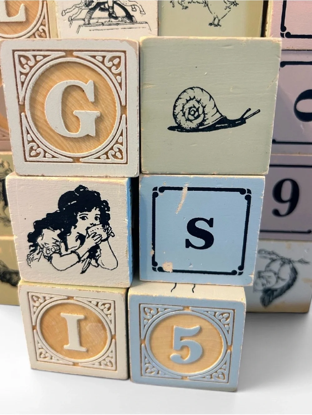 VTG Pastel Wooden Alphabet Blocks Set Nursery Decor